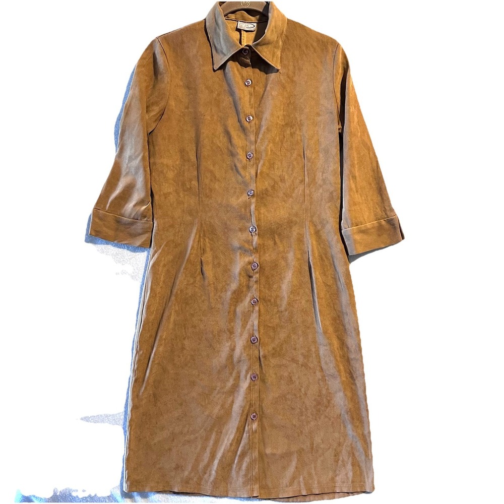 Vintage Rave L Large Y2k Vegan Faux Suede Button 90s Camel Brown